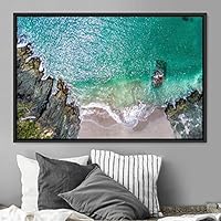 Framed Canvas Wall Art Coastal Freedom Aerial Beach Beach Coastal Cool Minimalism Multicolor Photography Relax/Calm - 16x24 inches