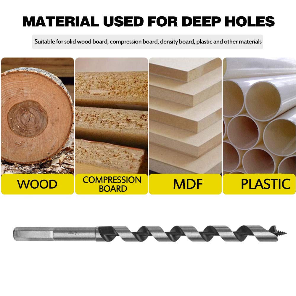 MEEQIAO 5 Pcs High Carbon Steel Drill Bits, 230mm Long, Hexagonal Auger Bit Set 6-14mm for Wood Block Brick Tile, and Plastic - Image 5