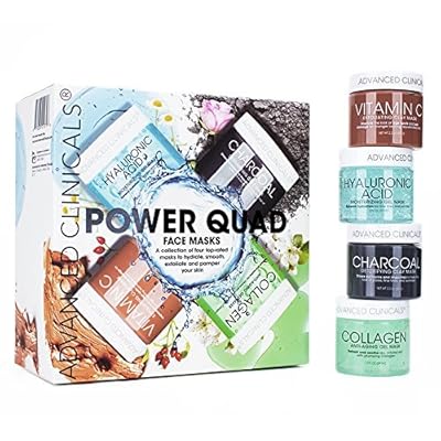 Advanced Clinicals Power Quad Face Masks Charcoal Mask, Vitamin C Mask, Collagen Mask, Hyaluronic Mask. 2oz each. Great gift set!