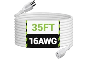 BN-LINK 35ft Outdoor Extension Cord, 3-Prong, 16 Gauge General Purpose Power Cord, Grounded Plug, White, for Landscaping & Holiday Decorations, Home & Office, 13A, ETL