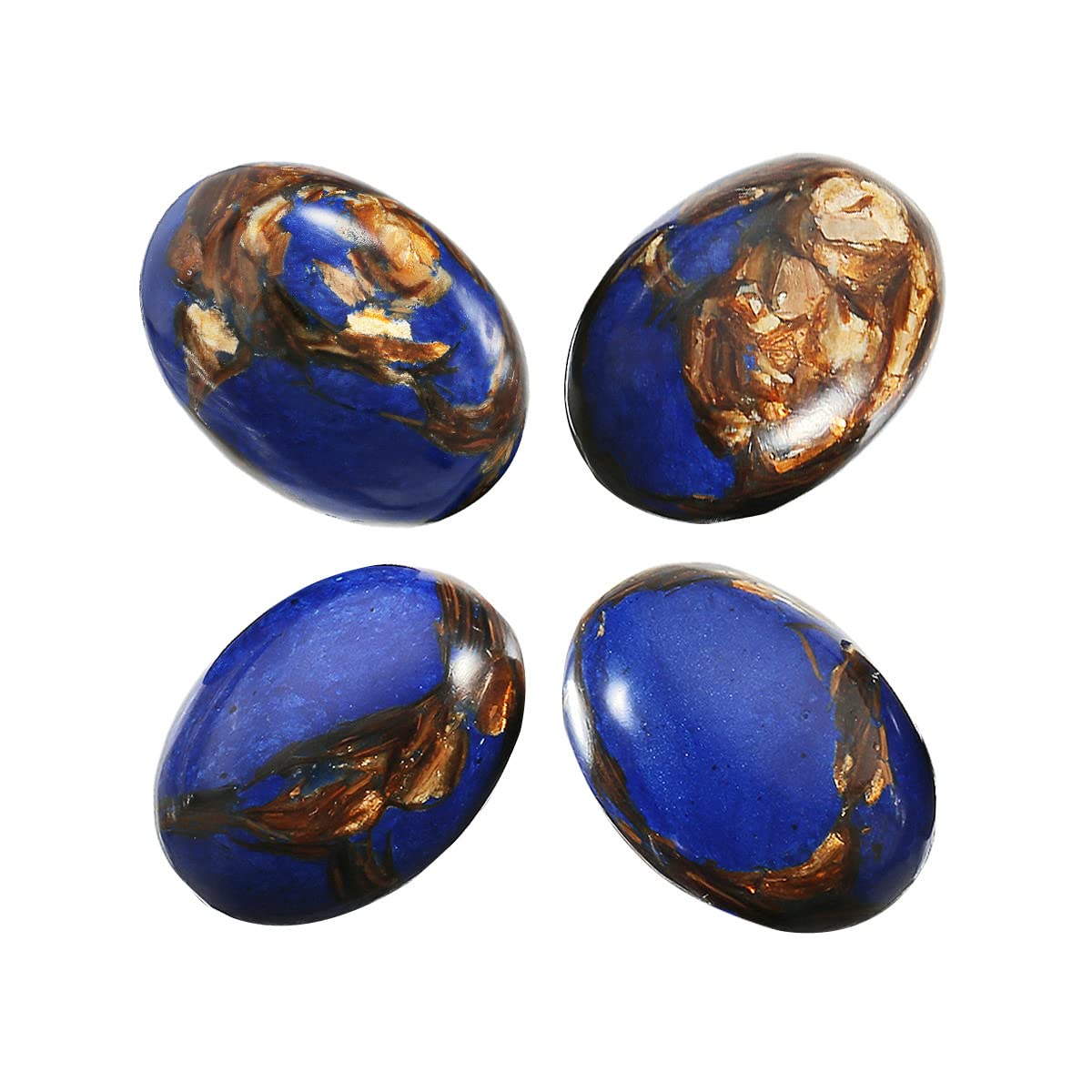 Nupuyai 4pcs Royal Blue Oval Stone Flatback Cabochons for Jewelry Making DIY Charms, Sea Sediment Jasper, 18x25mm
