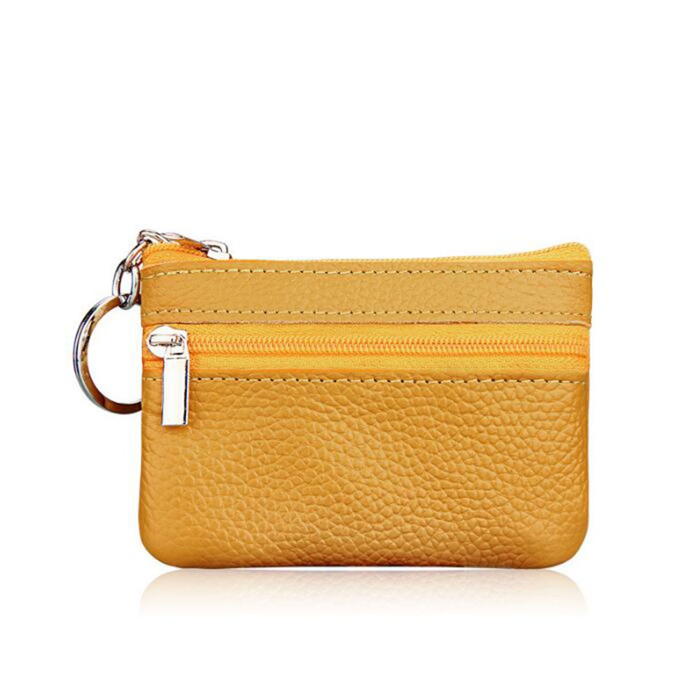 AprinCtempsD Ladies Small Coin Purse Genuine Leather with Zip Mini Change Wallet Pouch for Womens for Womens Mens with Key Ring (Yellow)