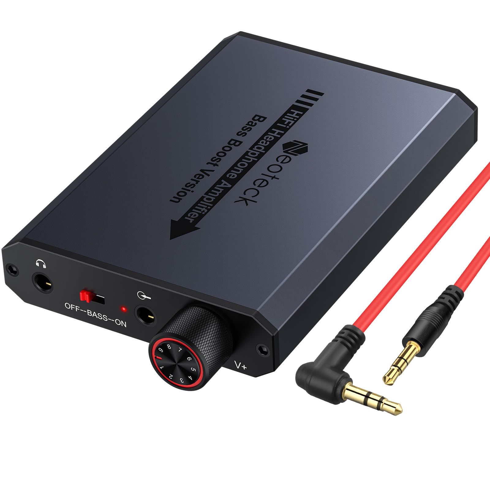 Neoteck Portable Headphones Amplifier, 16-300Ω Headphone Amplifier with High-Fidelity Audio, Bass Boost Function, 3.5mm AUX Input/Output for MP3 MP4 Phones Digital Players and Computers-Dark Gray