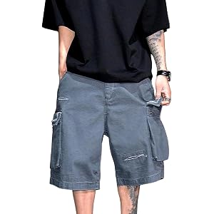 Mens Cargo Shorts Heavyweight Cotton 5 Inch Distressed Washed Casual Summer Loose Fit Multi Pocket