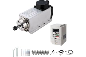 ZHONG HUA JIANG CNC Spindle Motor Kits,220V 1.5KW ER16 Square Air Cooled Spindle Motor CNC Spindle CNC Motor + 220V 1.5KW VFD + Collets Set ER16+ Wires + Drill Bits+Wrenches for CNC Router Machine