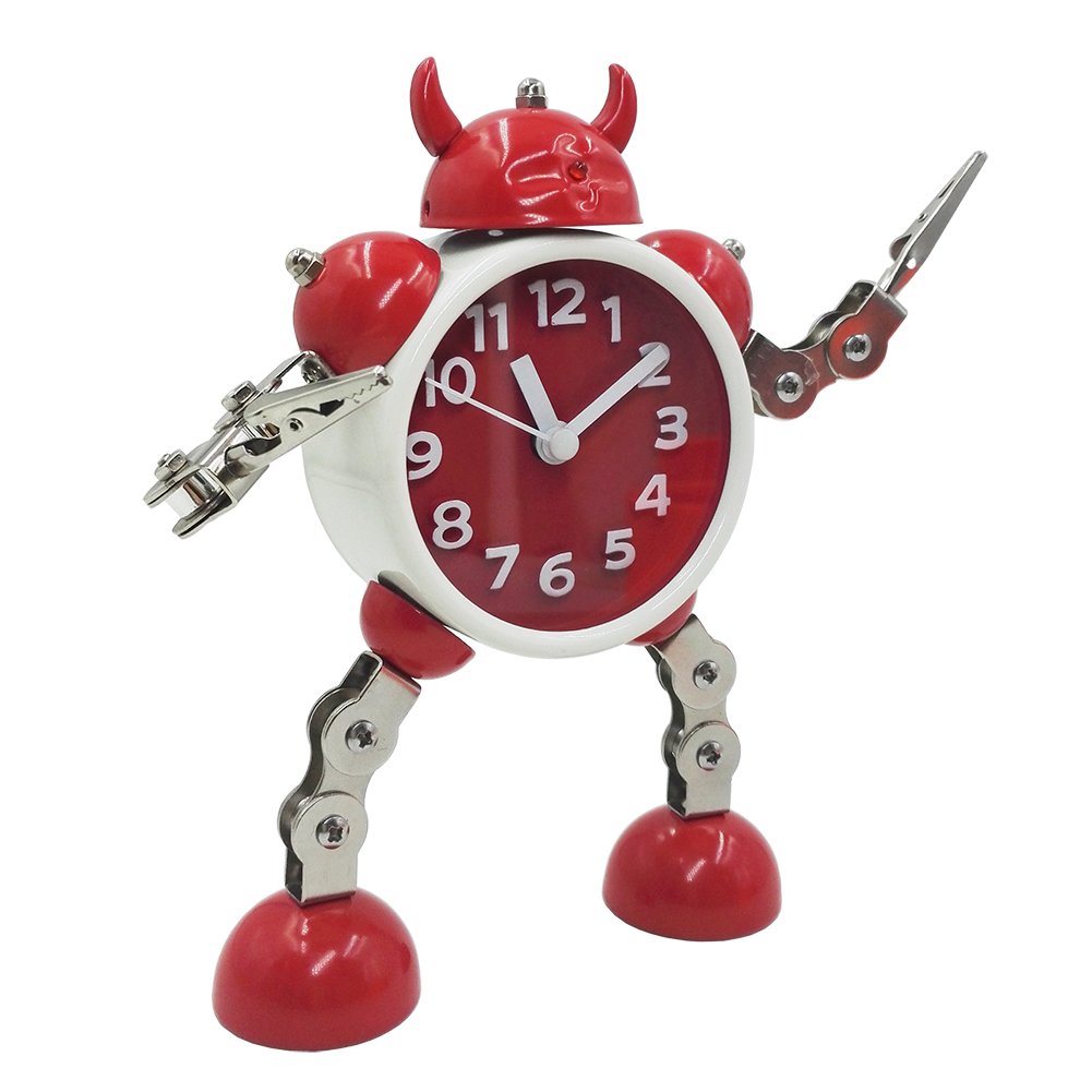 Gigibon Alarm Clock Robot, Kids Gift Cute&Fun, Battery-operated,to Move/Twist Legs & Arms for Many Poses, Gift to Children (1, Red)