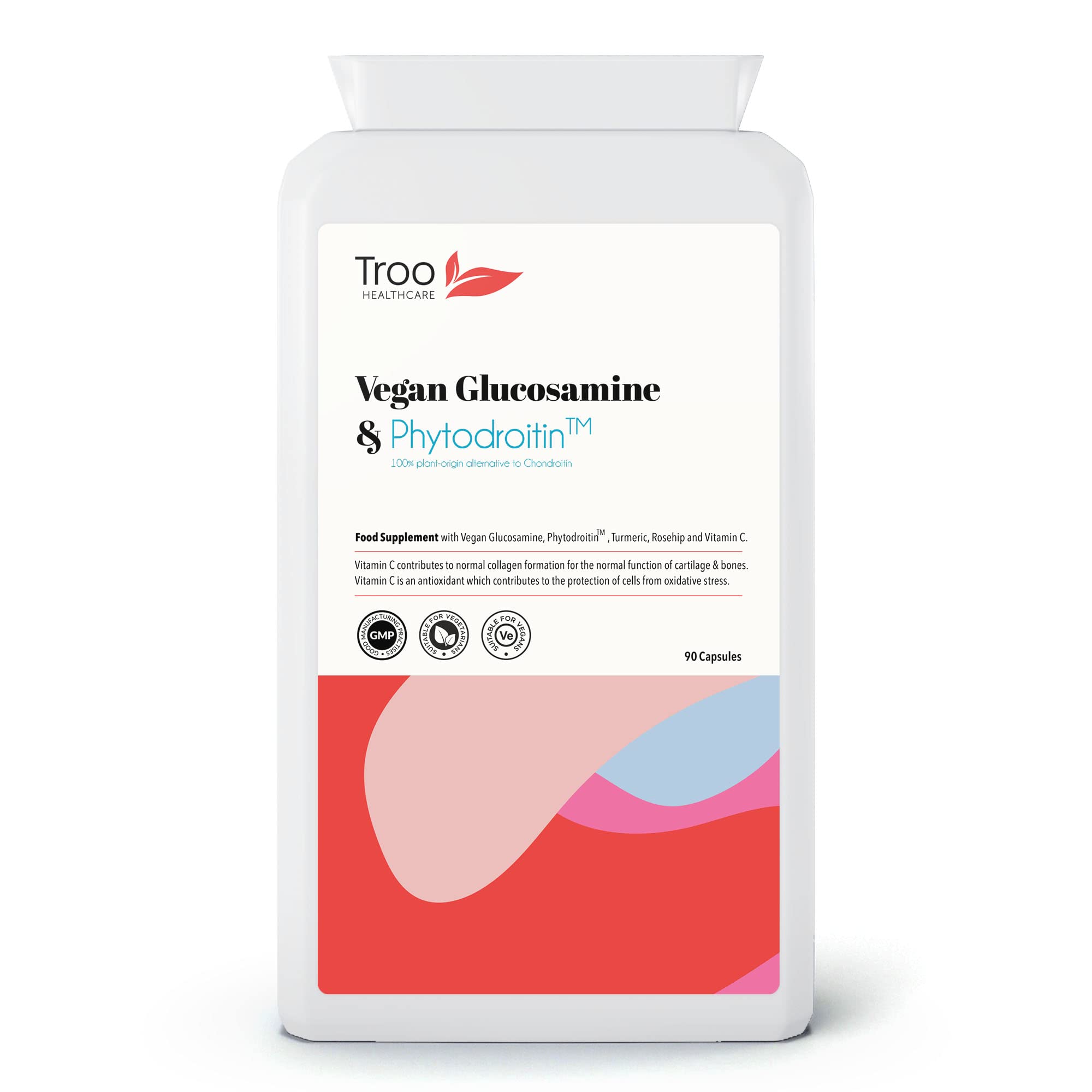 Troo Health Care Vegan Glucosamine Phytodroitin Complex 90 Capsules - with Plant Based Chondroitin, Turmeric, Rosehip and Vitamin C to Support Cartilage and Bones