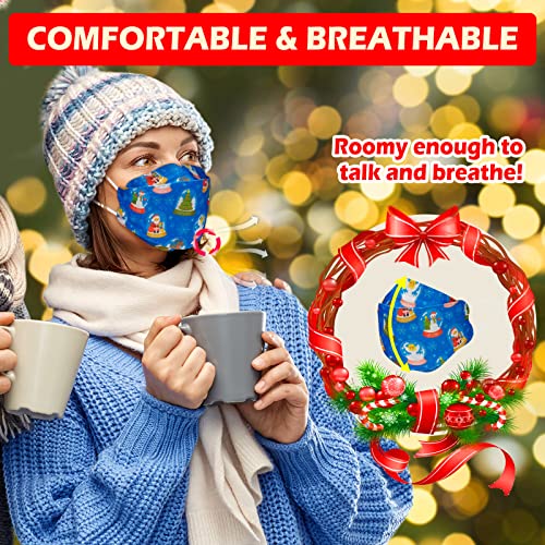 Christmas Themed Print Mask, KF94 Adult Sized Colorful Mask with Design for Women Men, Festival Cute Fun Xmas Pattern Disposable Holiday Mask, 4 Layer Filtered Easy Breathing Comfortable Soft Fitting Mask Cover with Adjustable Nose Clip - 1