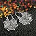 Vintage Gypsy Hammered Antique Silver Lotus Flower Hoop Earrings for Women (Silver)