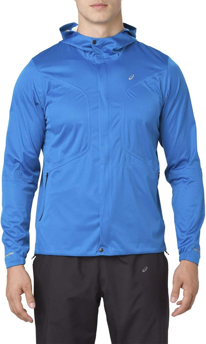 asics mens accelerate wind and waterproof hooded running jacket sulphur spring