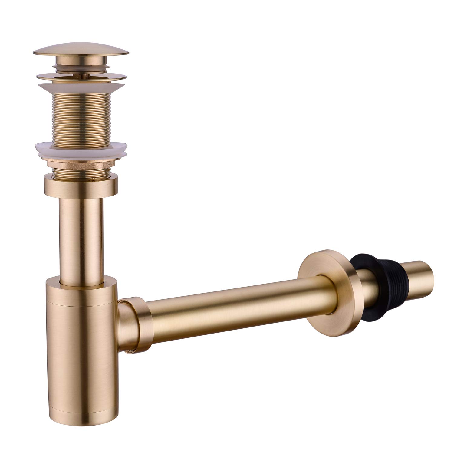 Photo 1 of GORDEE Bathroom Sink Stopper P-Trap Complete Set Adjustable 1-1/4 Bottle Trap Solid Brass Sink Drain Kit Tube and Pop Up Drain Stopper Set without Overflow, Brushed Gold