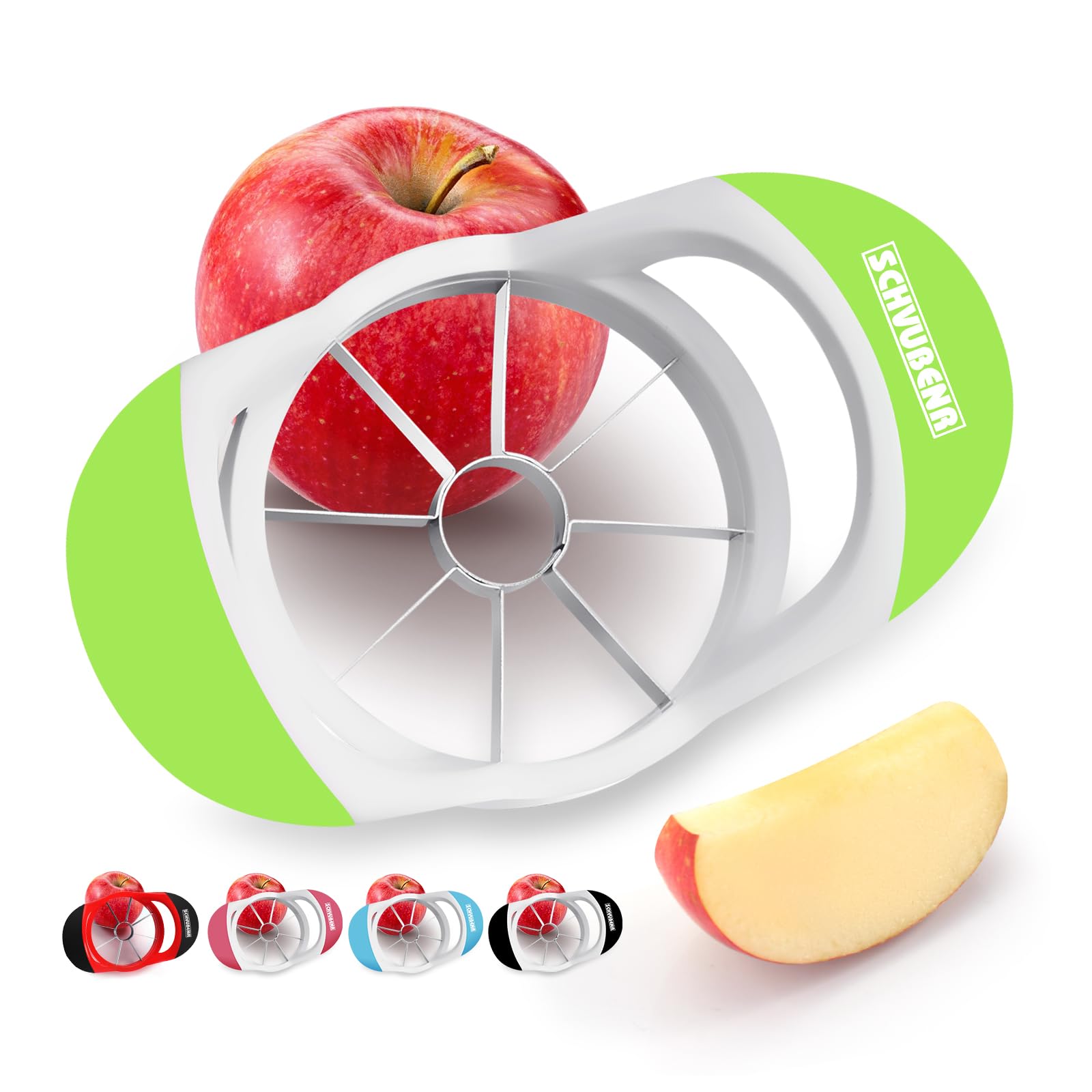 SCHVUBENR 3.5 Inch Apple Slicer - Professional Apple Cutter - Stainless Steel Apple Corer - Super Sharp Apple Slicer and Corer - Apple Tool with 8 Sharp Blades(Green)