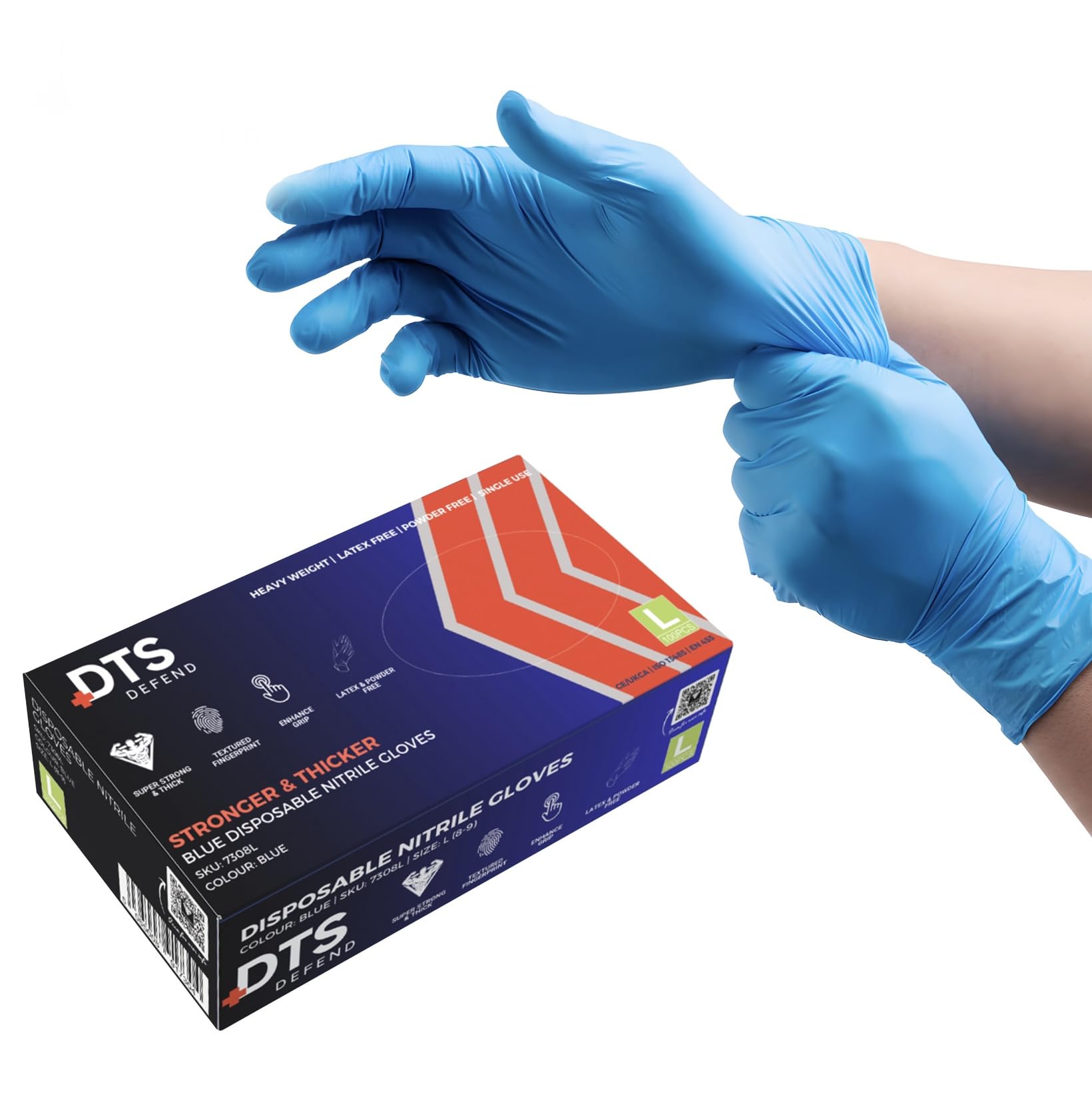 DTS PROTECT Nitrile Gloves By DTS Defend. Disposable Gloves Box of 100. Super Strong Heavy Duty Blue Gloves - PPE Gloves Free From Latex Gloves. (Small)