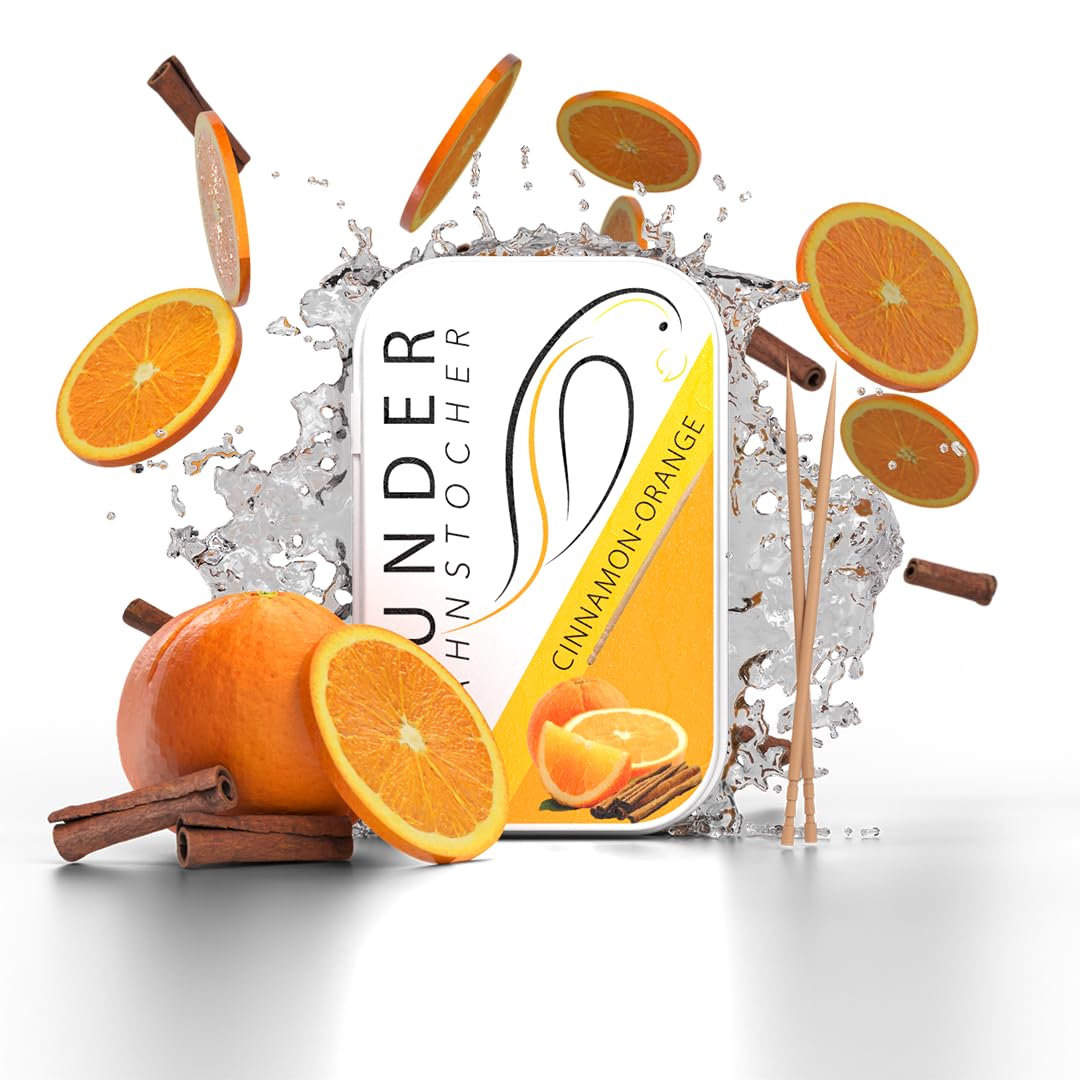 Wunder Flavoured Toothpicks – Cinnamon Orange – 100 Toothpicks in Metal Box – Long-Lasting Flavour – Fresh Breath & Oral Care – Reduces Nail-Biting – Sugar-Free
