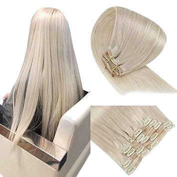 Amazon Com Sunny Blonde Clip In Extensions 18 Inch Human Hair Clip In Extensions Platinum Blonde Hair Extensions Clip In Human Hair Blonde Clip In Seamless 7pcs 140g Beauty