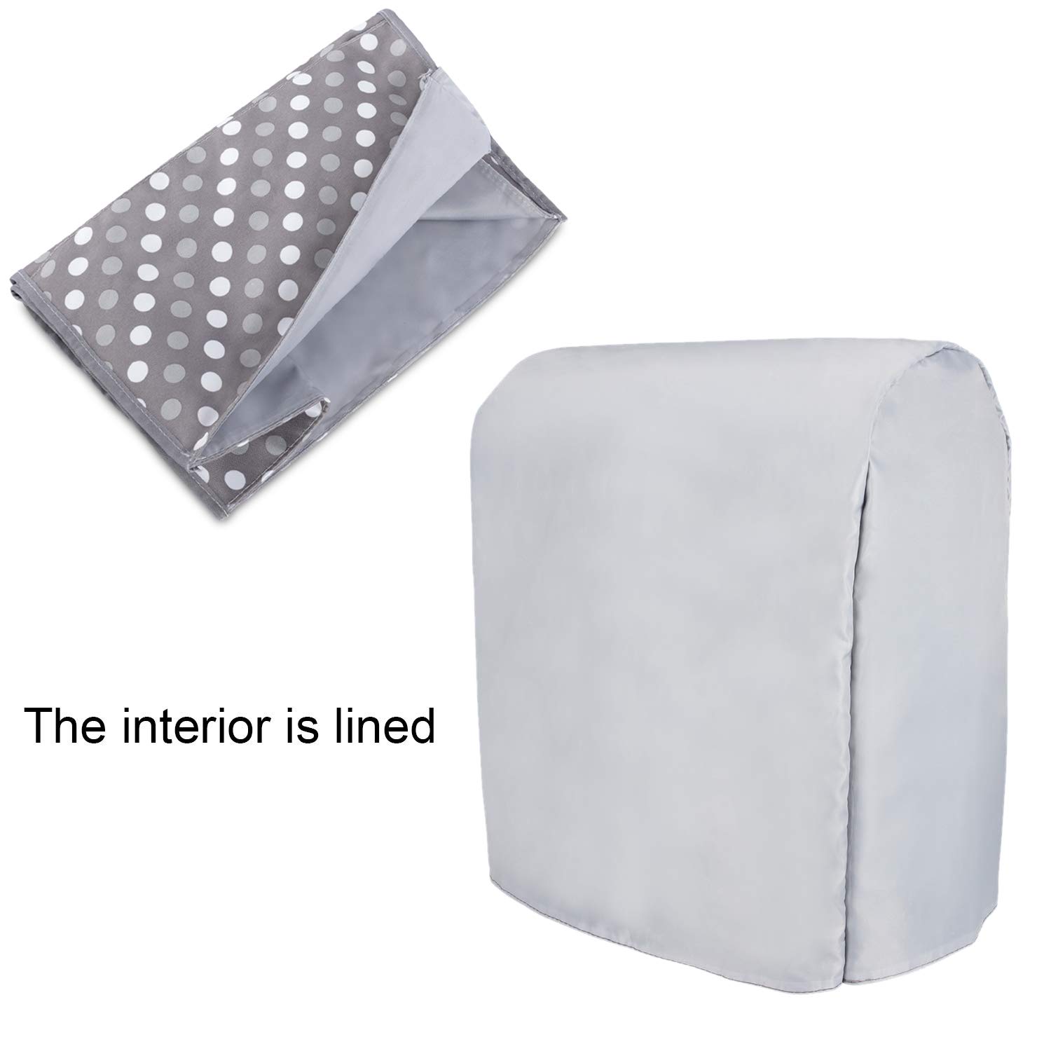Luxja Dust Cover for 6-8 Quart Stand Mixer, Cloth Cover with Pockets for Accessories, Gray Dots