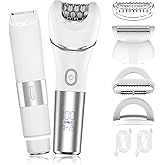 Zesuti Epilators Hair Removal for Women-2 in 1 Eletctric Razors for Women,Dual Head Bikini Trimmer for Pubic Hair/Lady Facial Razor,Cordless Epilator Body Shaver for Smooth Wet/Dry Shaving,Led Light