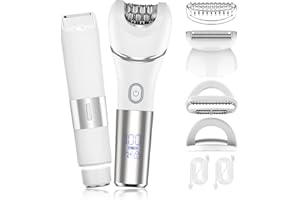 Zesuti Epilators Hair Removal for Women-2 in 1 Eletctric Razors for Women,Dual Head Bikini Trimmer for Pubic Hair/Lady Facial Razor,Cordless Epilator Body Shaver for Smooth Wet/Dry Shaving,Led Light