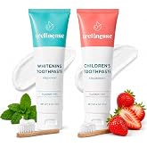 Hydroxyapatite Toothpaste, Whitening, Fluoride Free, Mint + Strawberry 4 Oz | Wellnesse Kids, Toddlers or Children, SLS Free, Xylitol Formula, Gentle Enamel Care, Fresh Breath and Daily Brushing Habits