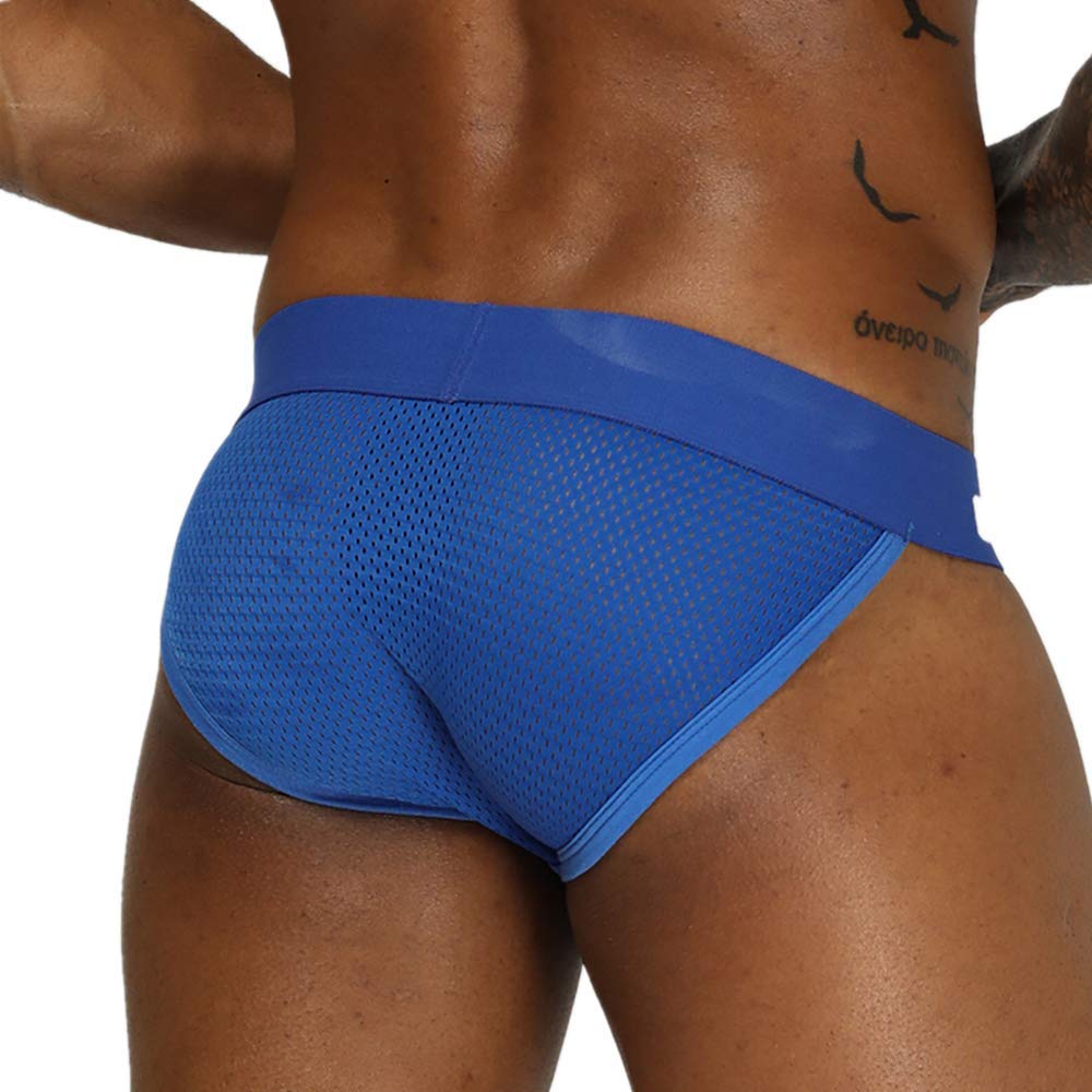 Comhere Men\'s Jockstraps Underwear Athletic Supporters Elastic Mesh Bikini Briefs Thong (Blue, XXL)