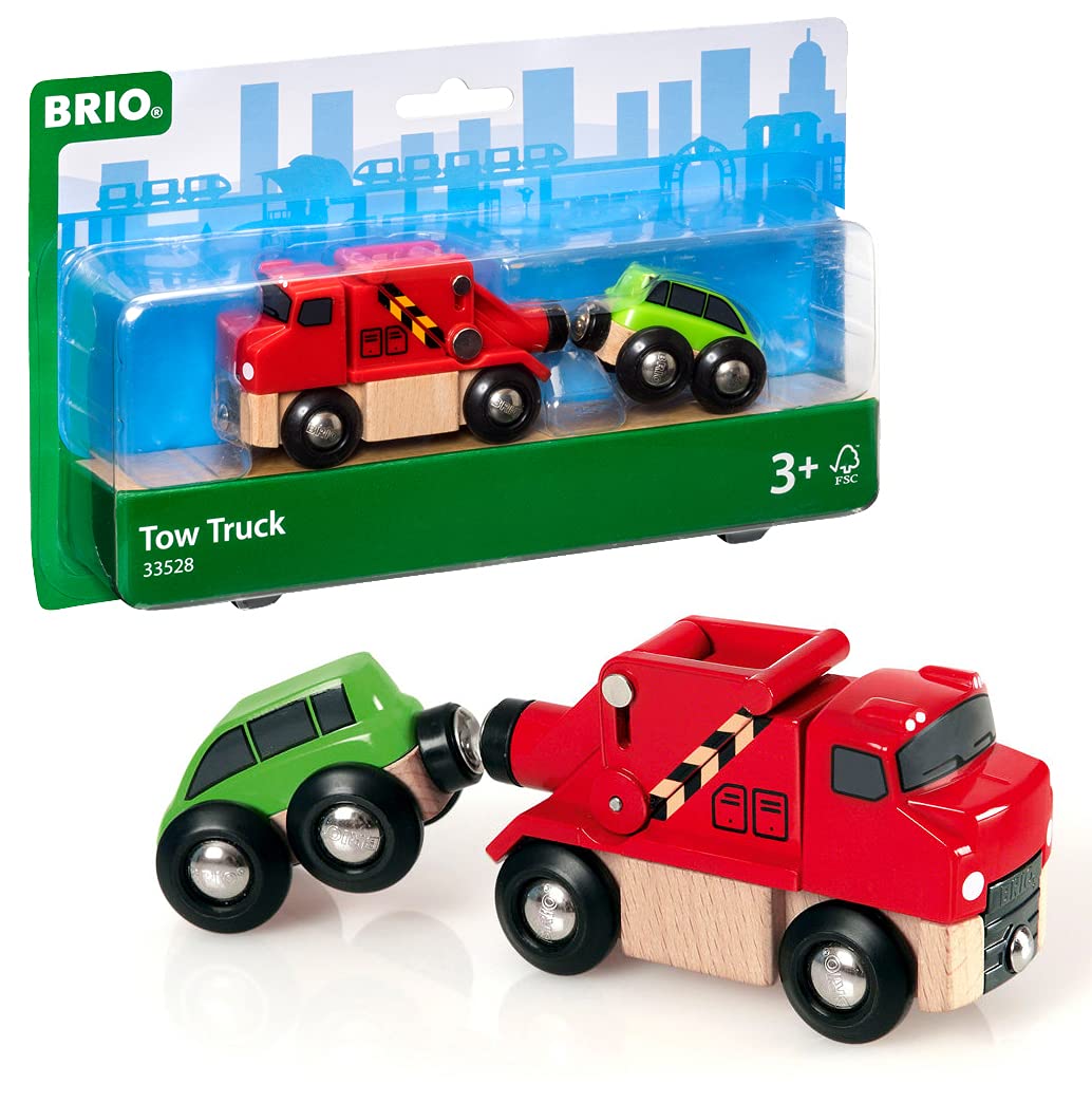 BRIO World Tow Truck for Kids Age 3 Years Up - Wooden Railway Train Expansions and Accessories