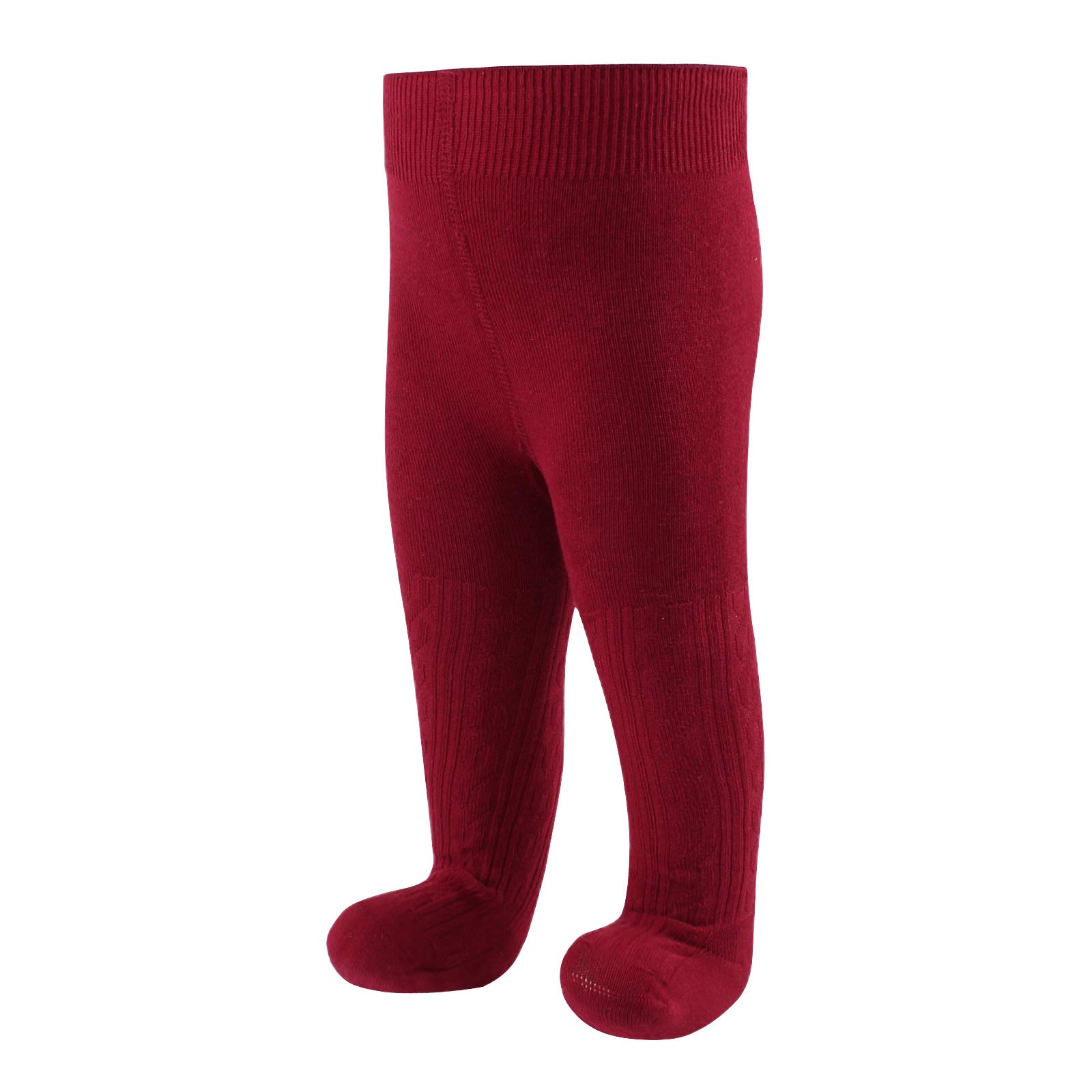 Pesaat Cotton Baby Girls Socks Infant Toddler Pantyhose Cable Knit Legging Pants For Girls (Wine Red, 2-4 Years)