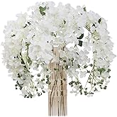 JARELING 6pcs Artificial Silk Hydrangea Flowers Long Stems Fake Flowers for Tall Vase Wedding Vine Hanging Garlands Flower for Home Office Arch Party Decoration(White)