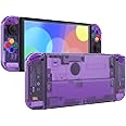 eXtremeRate DIY Full Set Shell for Nintendo Switch OLED, Replacement Console Back Plate & Kickstand, Custom NS Controller Housing with Full Set Buttons for Nintendo Switch OLED - Clear Atomic Purple