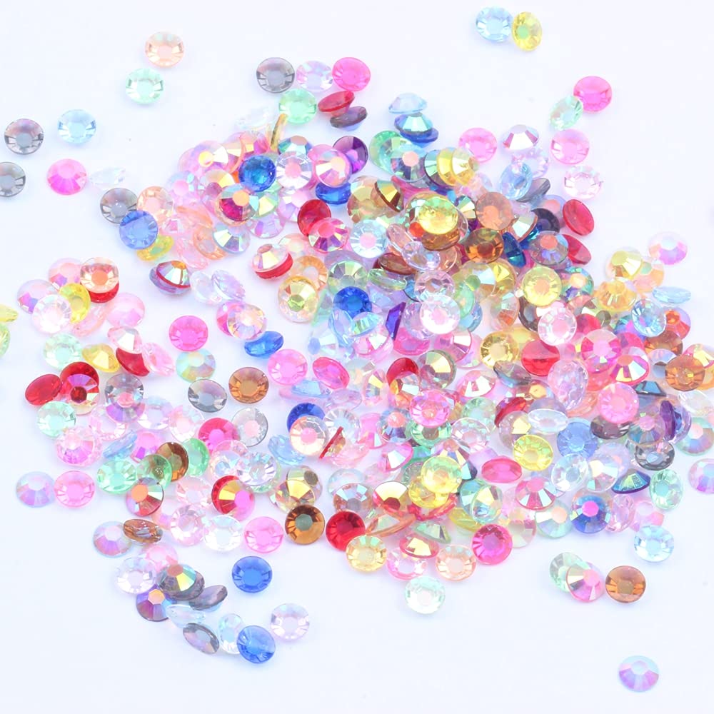 MajorCrafts 2000pcs 5mm ss20 Transparent AB Flat Back Round 14 Facets Resin Rhinestones Arts and Crafts Embellishment Gems (Clear Mixed AB T00)