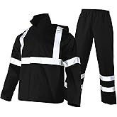 Drizomo Hi Vis Reflective Safety Rain Jacket and Pants for Men 300D Oxford Waterproof Rain Gears Construction Work Jacket