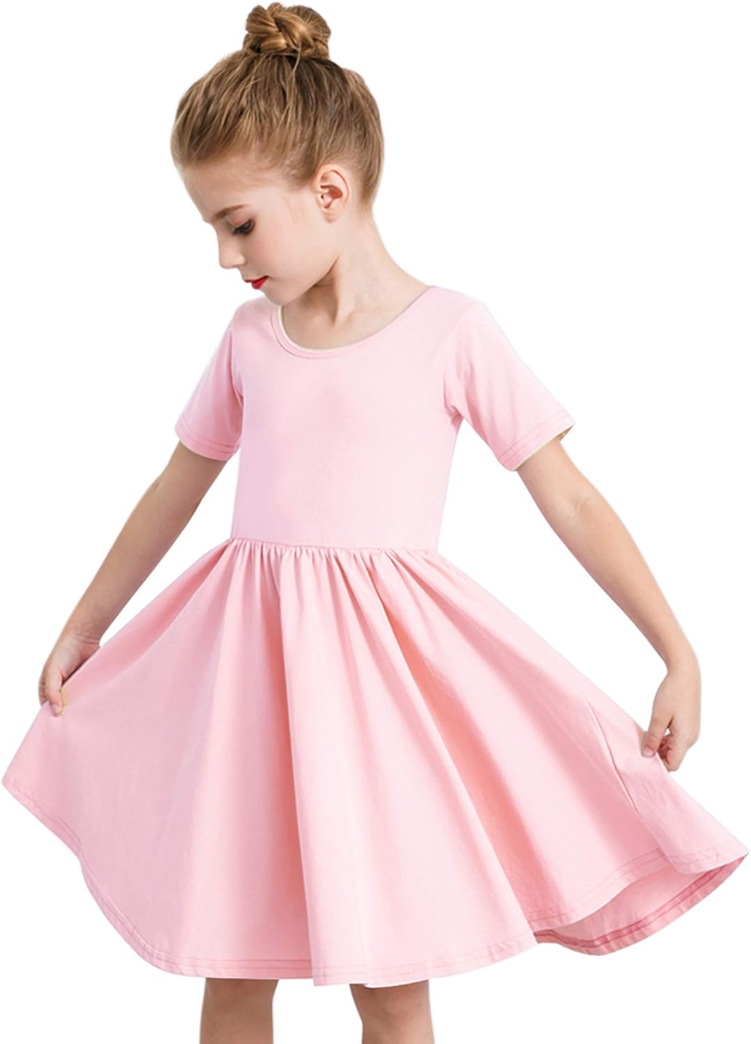 STELLE Toddler/Girls Short Sleeve Casual A-Line Twirly Skater Dress for School Party 3-12 Years: Clothing