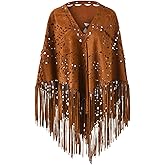 Women's Faux Suede Shawls Fringe Lace Wraps Triangle Scarf Poncho Capes Tassel Open Front Blanket Cardigan Coat