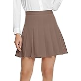 EXCHIC Women's High Waist Pleated Skater School Tennis Skirts (Light Brown, L)
