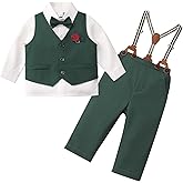 IBTOM CASTLE Baby Boy Suit Formal Dress Shirt+Bowtie+Vest+Suspender Pants Gentleman Set Toddler Wedding Outfit