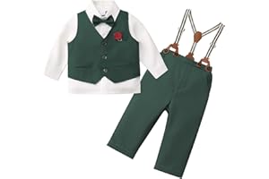 IBTOM CASTLE Baby Boy Suit Formal Dress Shirt+Bowtie+Vest+Suspender Pants Gentleman Set Toddler Wedding Outfit