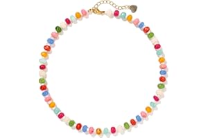 Joya Love Gemstone Beaded Necklaces For Women Trendy Rainbow Natural Stone Boho Crystal Glass Handmade Stainless Steel Waterproof Strand Necklaces Jewelry For Women Gift