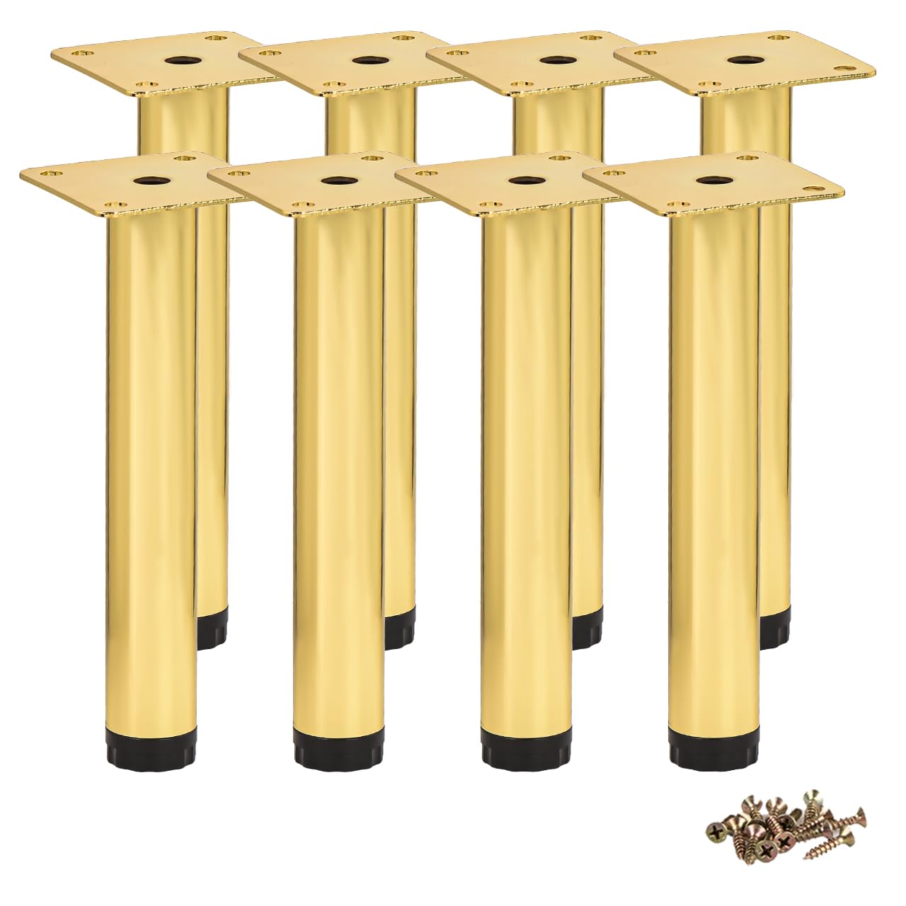 Btowin VCF 4 Inch / 10cm Metal Furniture Legs, 8 Pcs Glod Adjustable Furniture Support Feet, DIY Replacement Dresser Legs Feet for Cabinet Table Sofa Couch Chair Desk Kitchen Cupboard