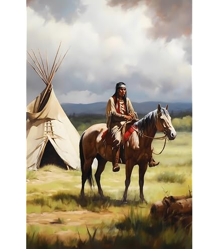 Diamond Painting 5D - Nativo Americano A Cavallo, Kit Tela 30x40cm Con Perline R Tonde, Fai Da Te - 2