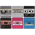Caribou Coasters, Funny Vintage Used Cassette Tapes Design Absorbent Square Fabric Felt Neoprene Coasters for Drinks, 6pcs Set