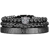 AIDUOMIRZER 3pcs/set Classical Handmade Braiding Bracelet Hip Hop Men Pave CZ Leopard Head Roman Numeral Bracelet Stainless Steel Jewelry