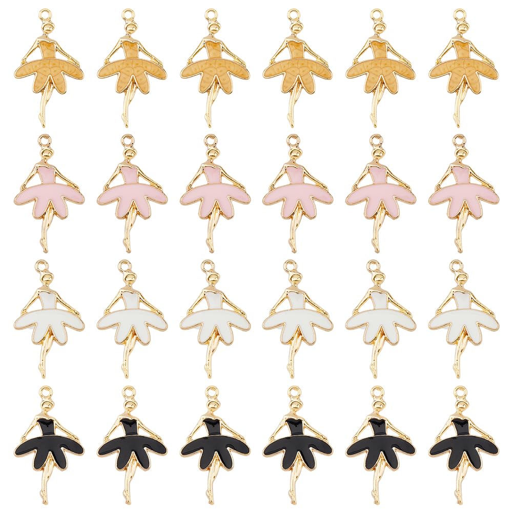 DICOSMETIC 40Pcs Ballerina Charms 4 Colors Dancer Pendants Alloy Dance Element Charms Ballet-themed Charms for DIY Necklaces Jewelry Making Ballet Recital Gift, Hole: 1.8mm