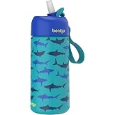 Bentgo Kids Stainless Steel Water Bottle, Leak-Proof, 14 oz, Bite &amp; Sip | Vacuum Insulated, 18/8 Stainless Steel, 12-Hour Cold, Dishwasher Safe, BPA-Free (Sharks)