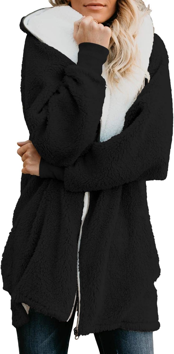 ReachMe Women's Oversized Full Zip Up Sherpa Hoodie Fleece Jacket with Pockets at  Women's Coats Shop