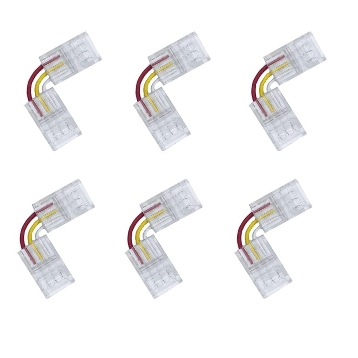 YAJIERUI 6 Pcs 3 Pin LED Corner Connector 8mm L Shape Solderless Wire Connector WS2811 WS2812b Led Strip Light Transparent No Soldering Connectors