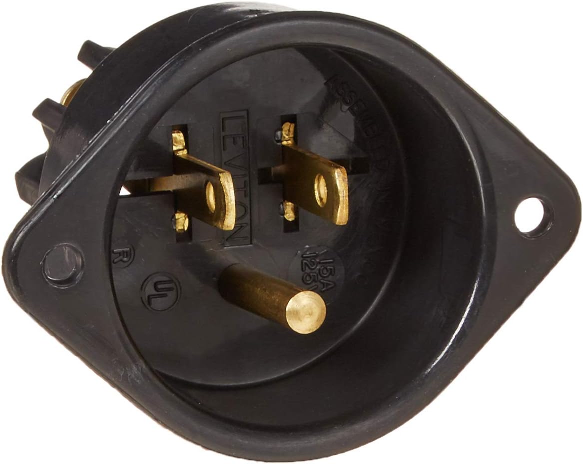 Leviton 5239 15 Amp, 125 Volt, Flanged Inlet Receptacle, Straight Blade, Commercial Grade, Grounding, Back Wired, Black
