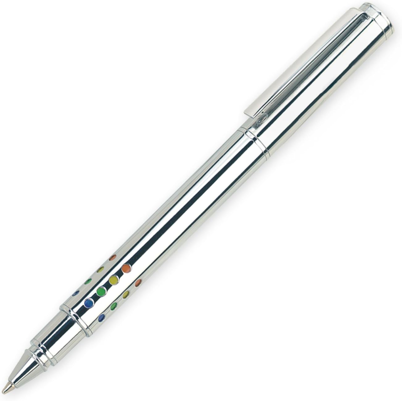 Rainbow Stationary Color Dot Ballpoint Pen With Polished Chrome and Twist-action Brass, Black Ink, Silver