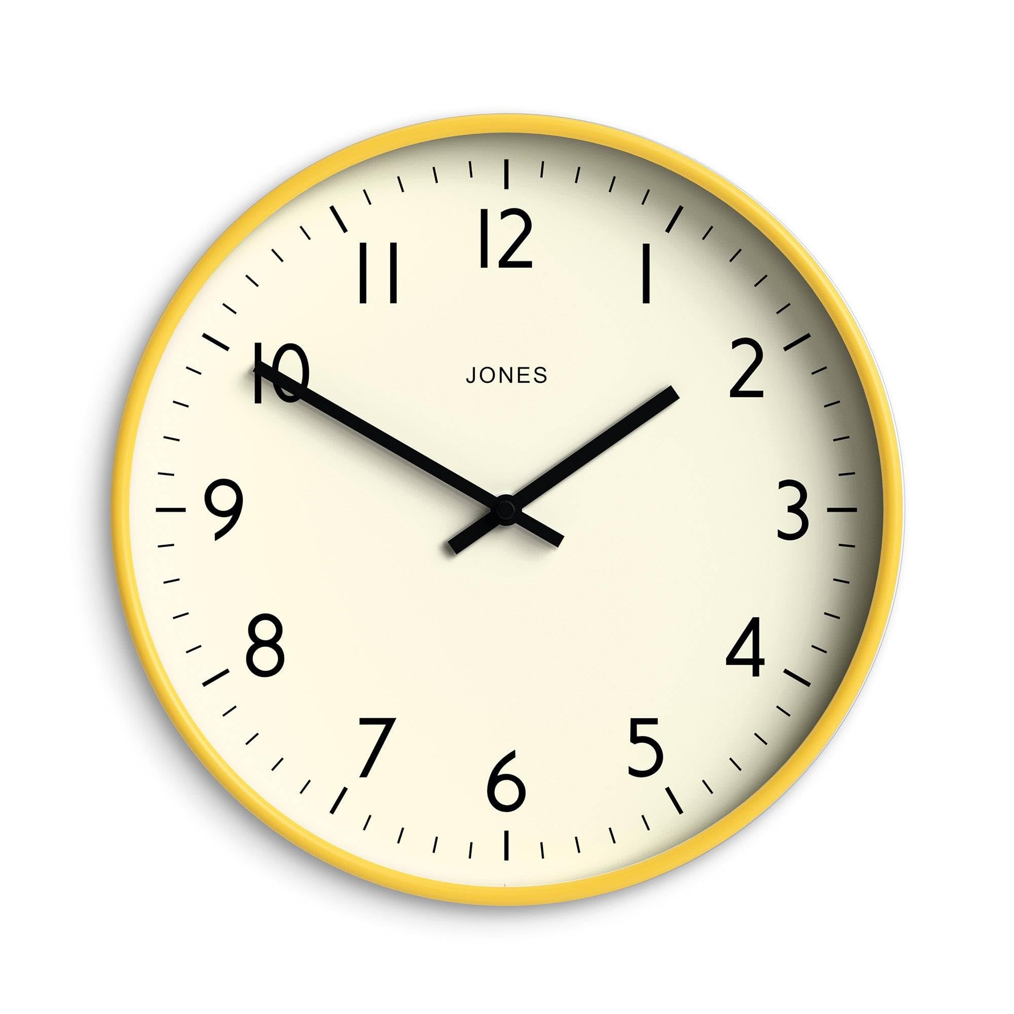 Jones Clocks® Studio wall clock | Modern round clock | 30cm | Yellow | Easy to read numbers | Versatile design for kitchen, living room or office — image 1