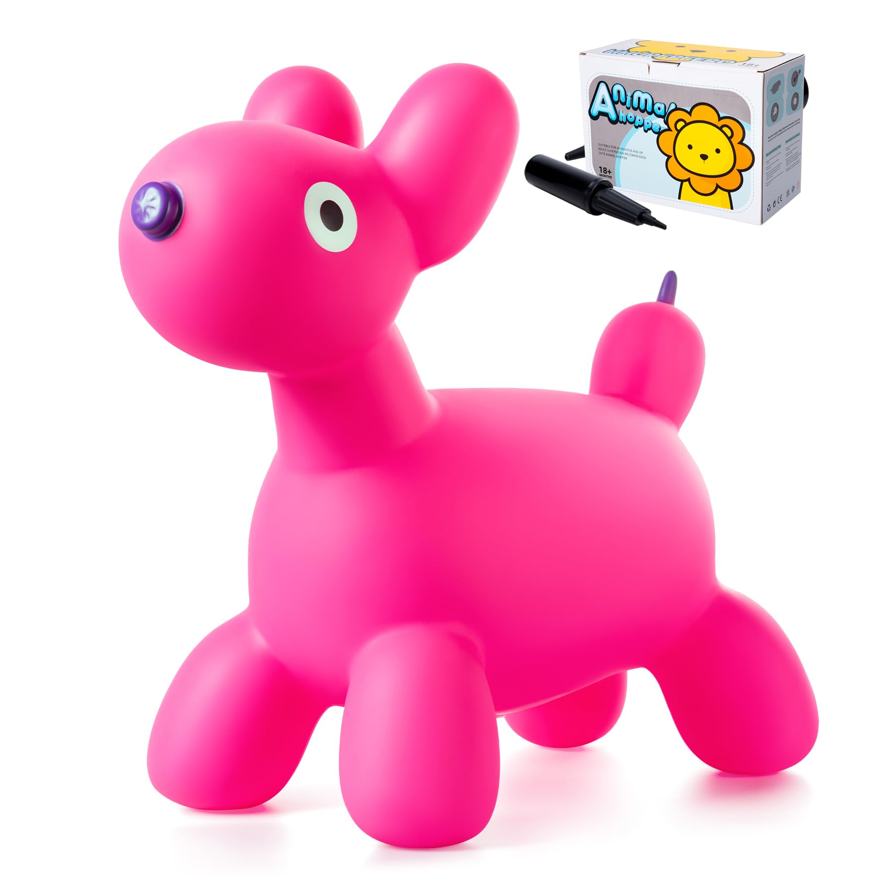 Vastoy Animal Hopper for Kids 2-6 Years, Bouncy Dog, Ride-On Toy with Hand Pump, Inflatable Pink Balloon Dog for Indoor Outdoor Play Develops Balance & Strength