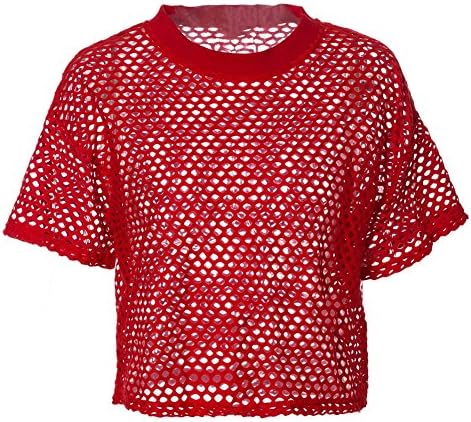 Merecho Women's Sexy Sheer Short Sleeve See Through Mesh T-Shirt Crop Top