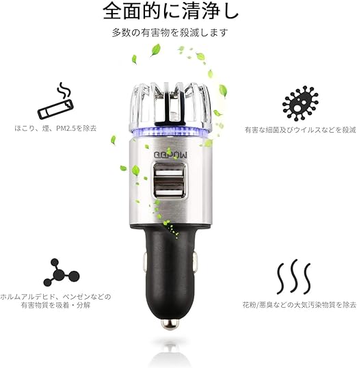Amazon Qqpow 車載空気清浄器 空気清浄機 小型 車載用 エアクリーナー 2in1 Usb イオン発生器 除菌消臭 花粉 アレル物質対策 12v車専用 シガーソケット用 車載対応タイプ シガーソケットチャージャー スマホ充電器 超小型 急速充電器 18年最新 強力モデル